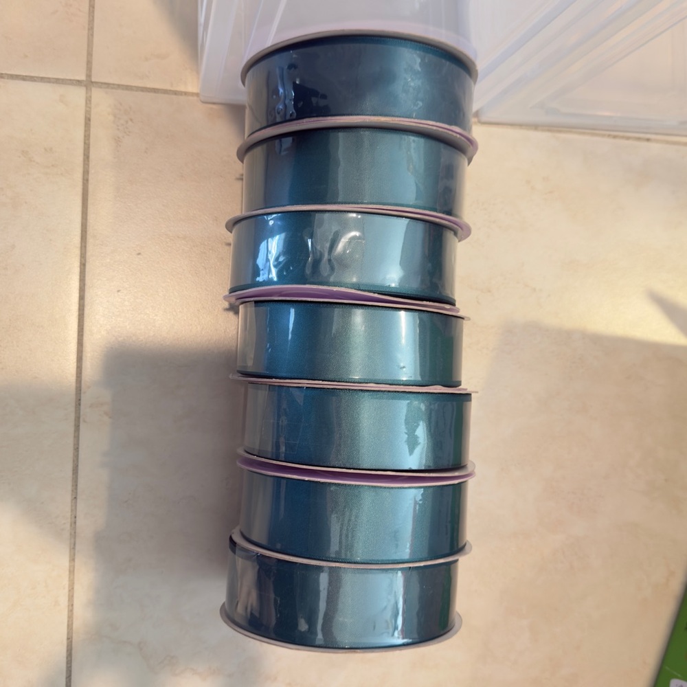 Striped Metallic Teal Satin Ribbons 1 1/2” x 50 yards